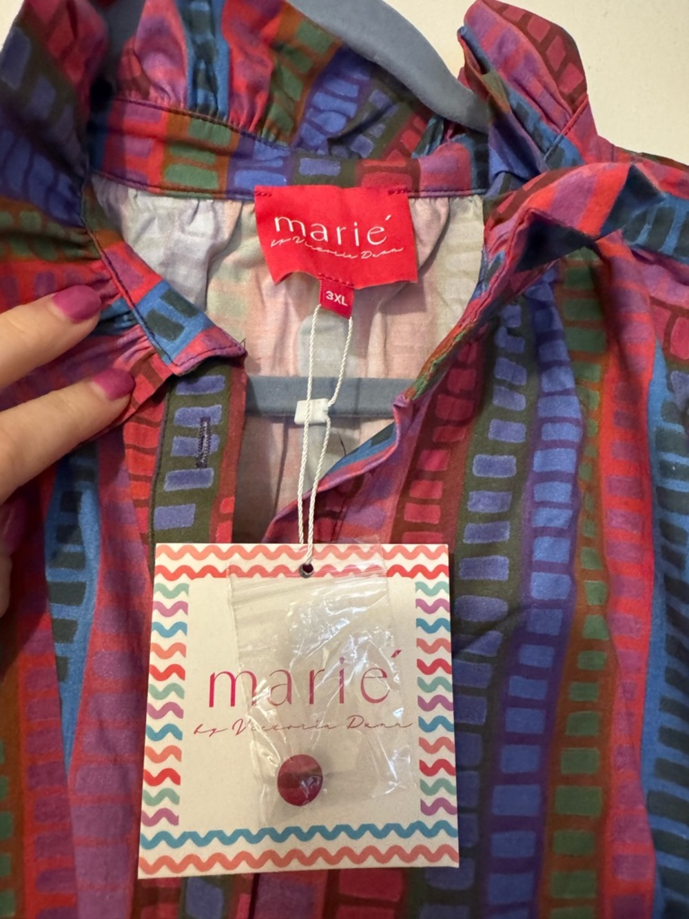 Marie Multicolor Stripe Ruffle-Neck Blouse - Picture 3 of 3